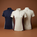 VEL DE REIS polo shirts in navy and Beige on a brown background
