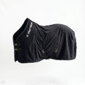 Black horse blanket with vel de reis branding on a white background